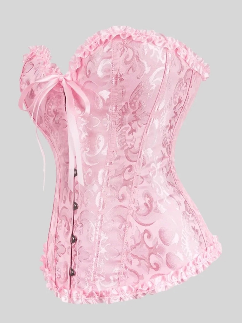 Pink vintage Brocade Strapless Corset Bustier with Ruffle Trim NEW 🥰